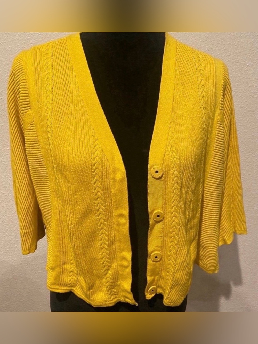 Yellow V-Neck Button Front Women's Sweater Cardigan (Size XS)